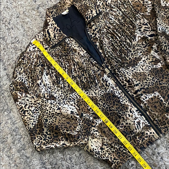 COACO vintage 100% silk Leopard Print Bomber Jacket w/ fringe western sz 38 M/L - Picture 11 of 13